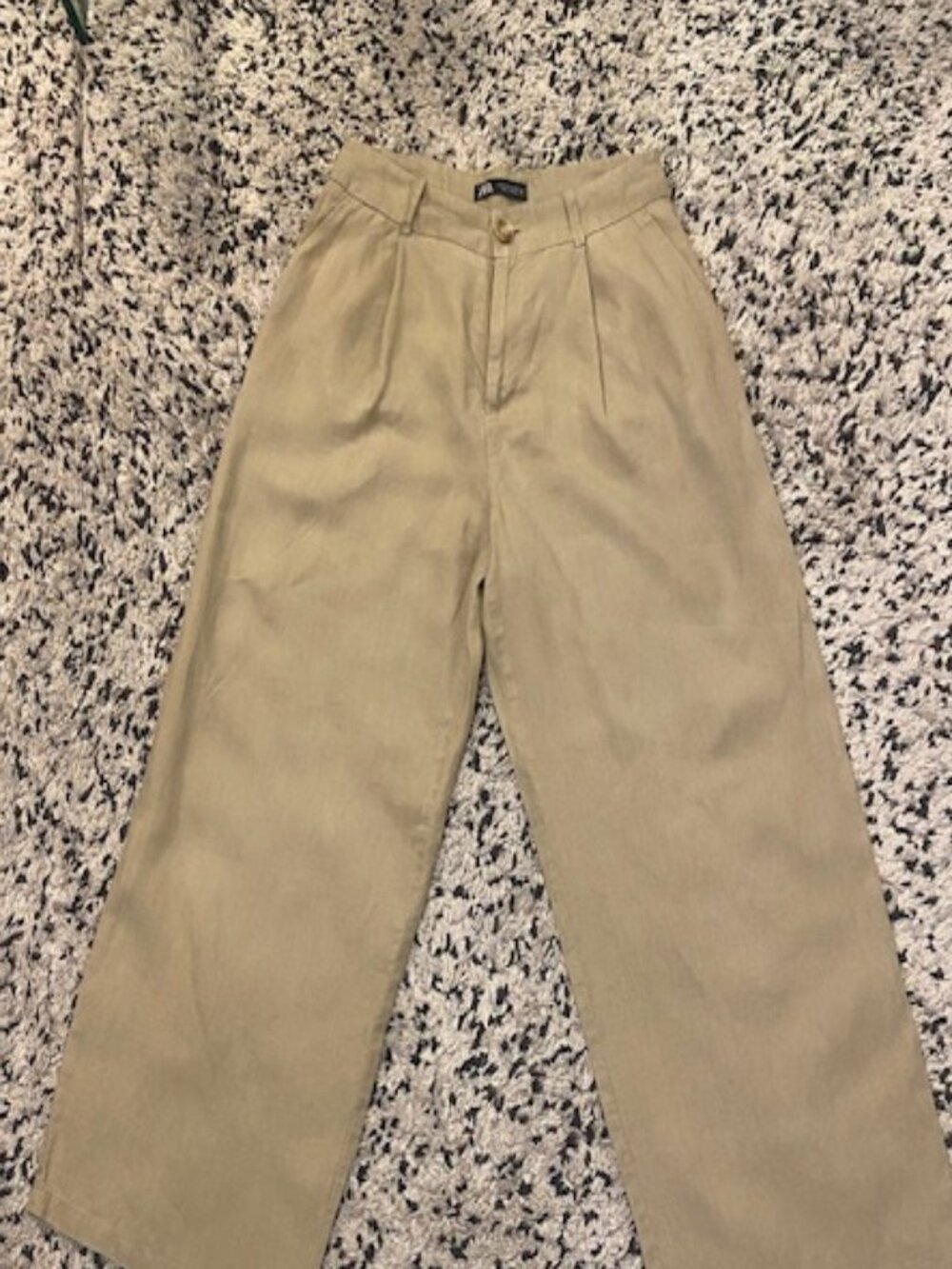 Zara Wide Leg 100% Linen Dress Pants Med Tan/ Beige